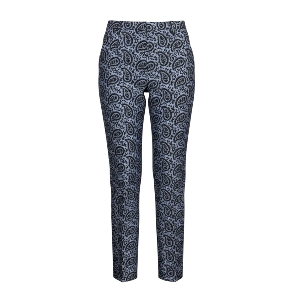 J. McLaughlin Blue & Black Silk Paisley Toile Ankle Old Money Prep Pants Women 2